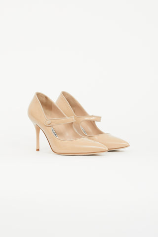 Manolo Blahnik Beige Patent Campari Mary Jane Pump