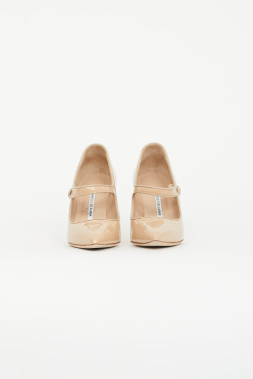 Manolo Blahnik Beige Patent Campari Mary Jane Pump