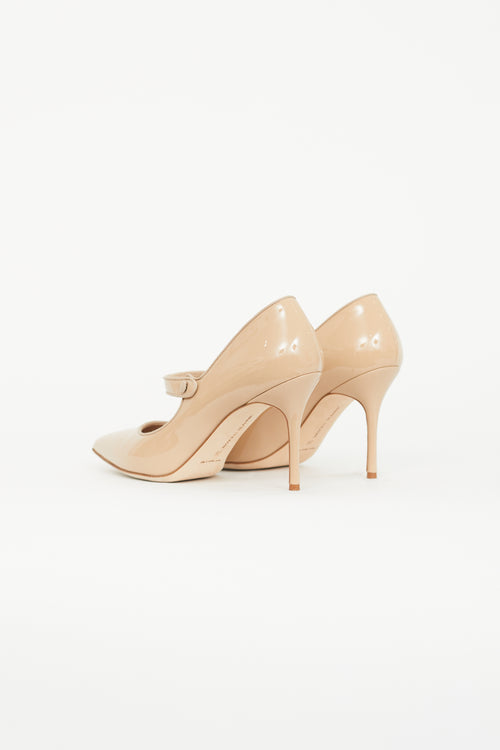 Manolo Blahnik Beige Patent Campari Mary Jane Pump