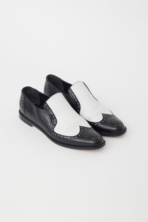 Manolo Blahnik Black 
White Leather Loafer