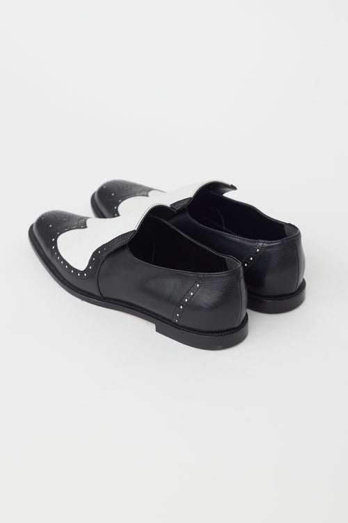 Manolo Blahnik Black 
White Leather Loafer