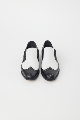 Manolo Blahnik Black 
White Leather Loafer