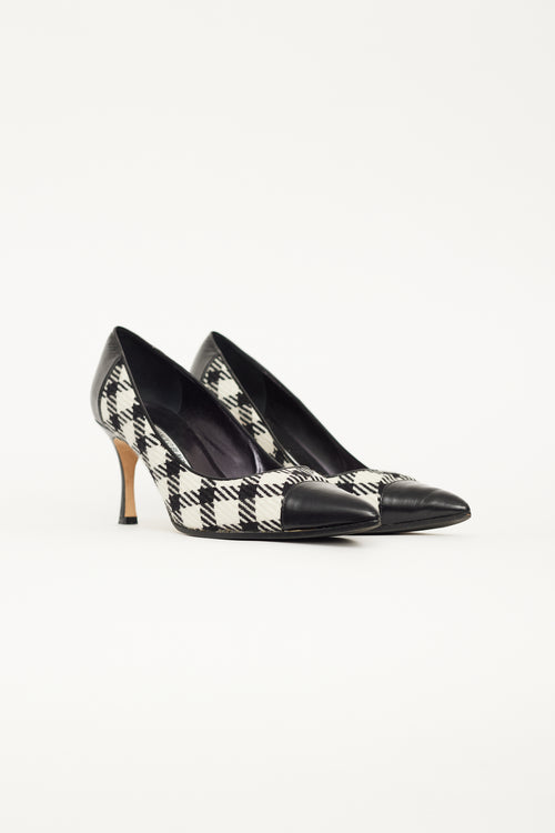 Manolo Blahnik Black 
White Checkered Tweed Pump