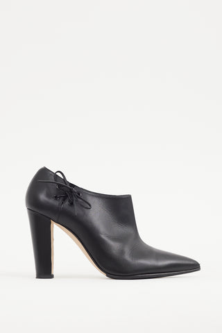 Manolo Blahnik Black Leather Pointed Toe Bootie