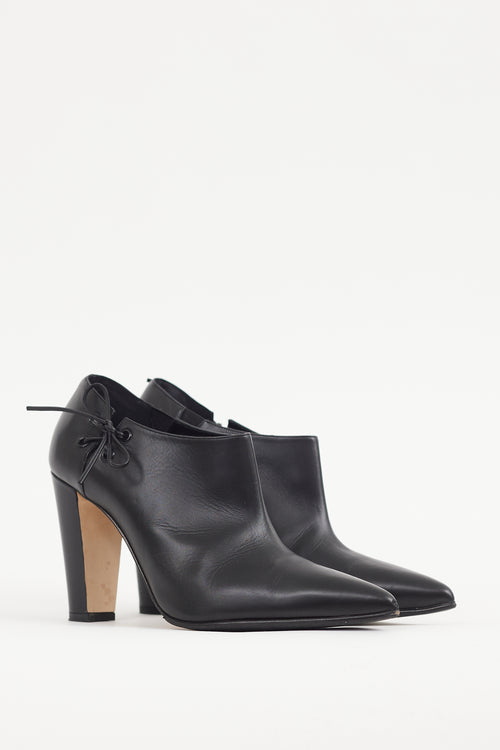 Manolo Blahnik Black Leather Pointed Toe Bootie