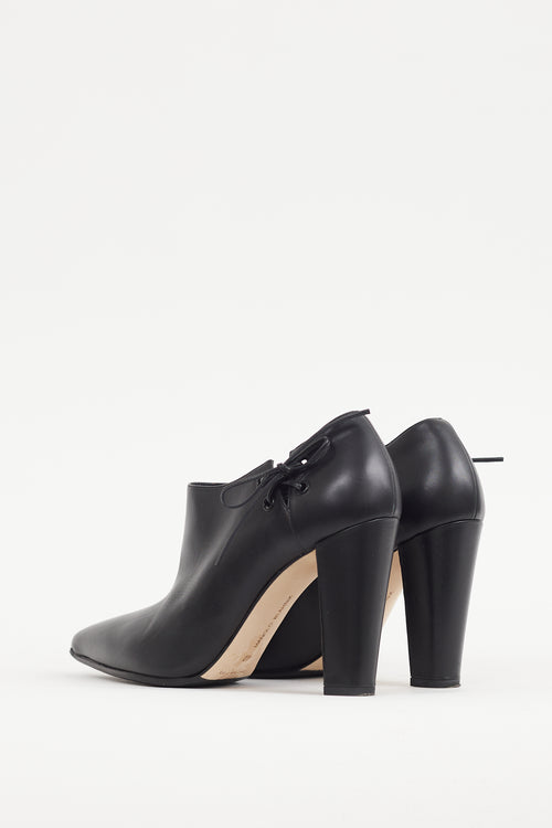 Manolo Blahnik Black Leather Pointed Toe Bootie