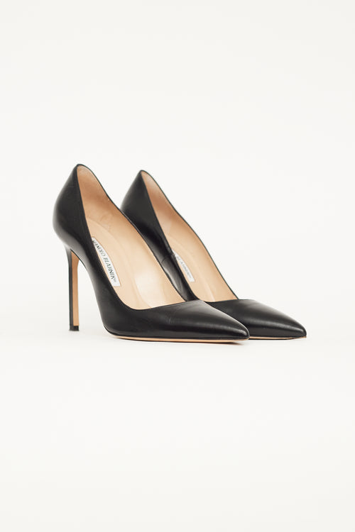 Manolo Blahnik Black Leather Pointed Toe Pump