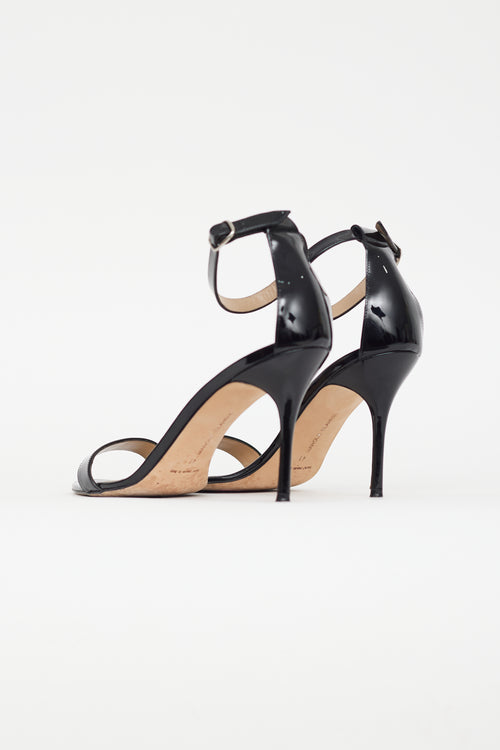 Manolo Blahnik Black Patent Leather Ankle Strap Heel