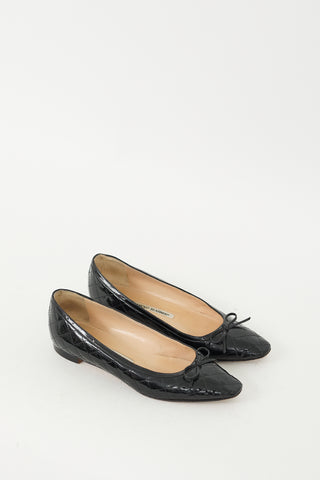 Manolo Blahnik Black Quilted Patent Ballet Flat