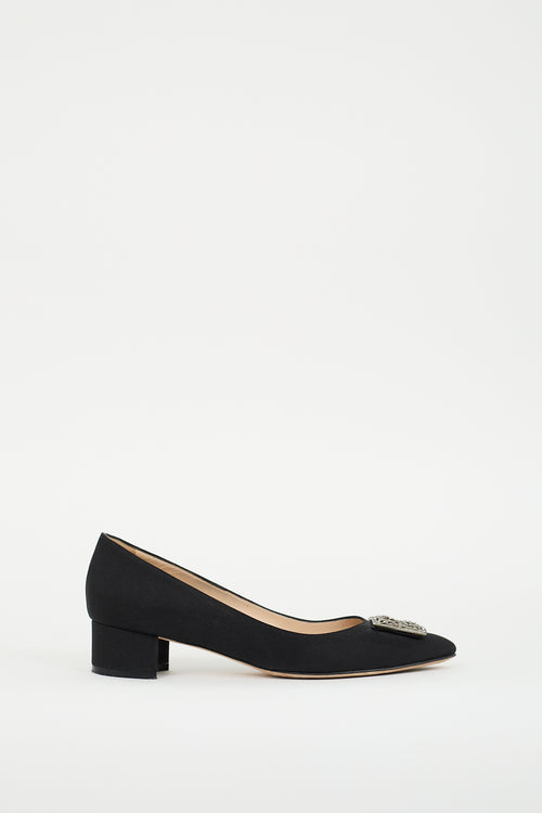 Manolo Blahnik Black Satin Embellished Pump