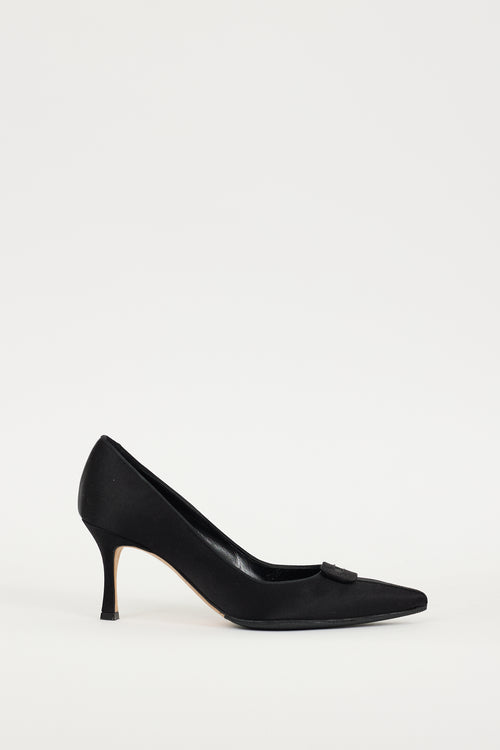 Manolo Blahnik Black Satin Grosgrain Trim Heel