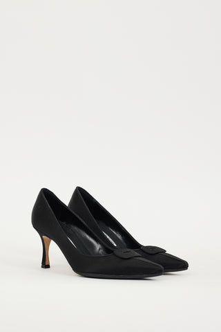 Manolo Blahnik Black Satin Grosgrain Trim Heel