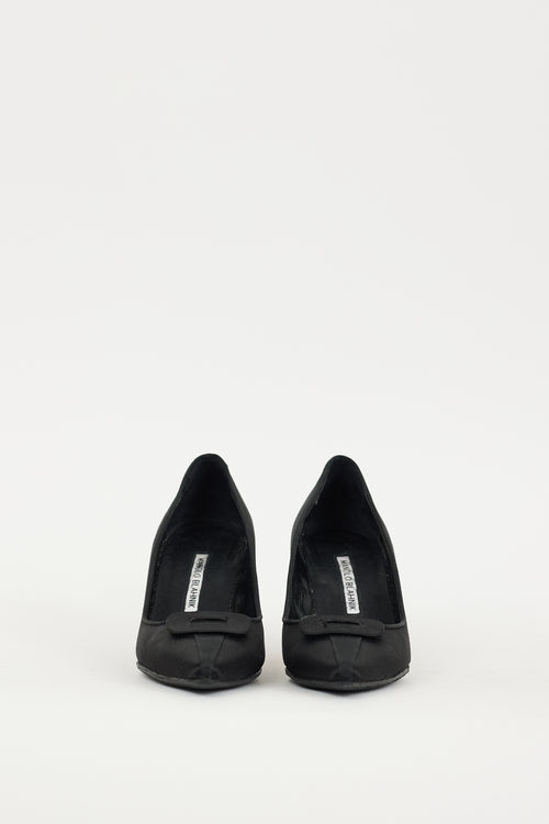 Manolo Blahnik Black Satin Grosgrain Trim Heel