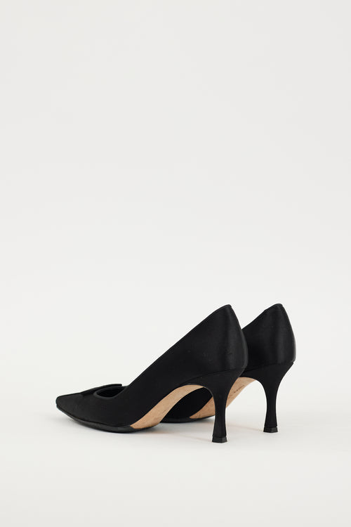 Manolo Blahnik Black Satin Grosgrain Trim Heel