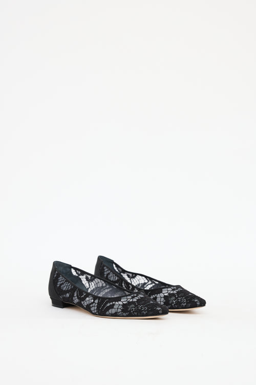 Manolo Blahnik Black Tittola Lace Flat