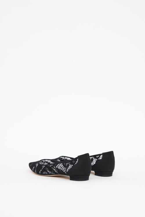 Manolo Blahnik Black Tittola Lace Flat