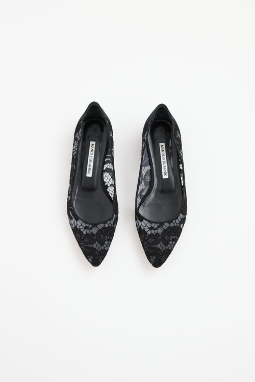 Manolo Blahnik Black Tittola Lace Flat