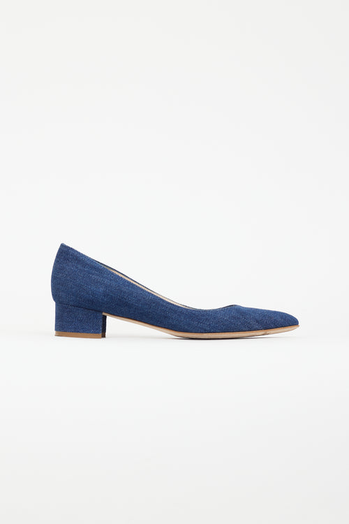 Manolo Blahnik Blue Denim Pointed Toe Pump