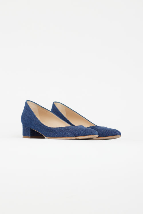 Manolo Blahnik Blue Denim Pointed Toe Pump