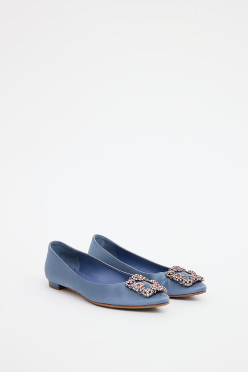 Manolo Blahnik Blue Satin Hangisi Flat