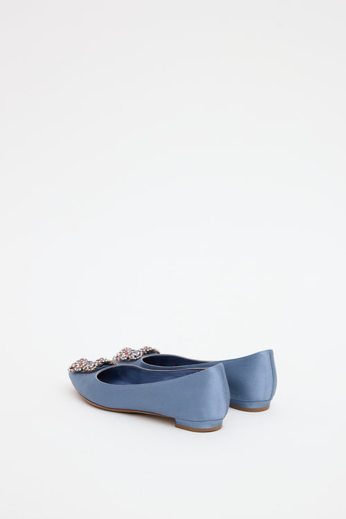 Manolo Blahnik Blue Satin Hangisi Flat