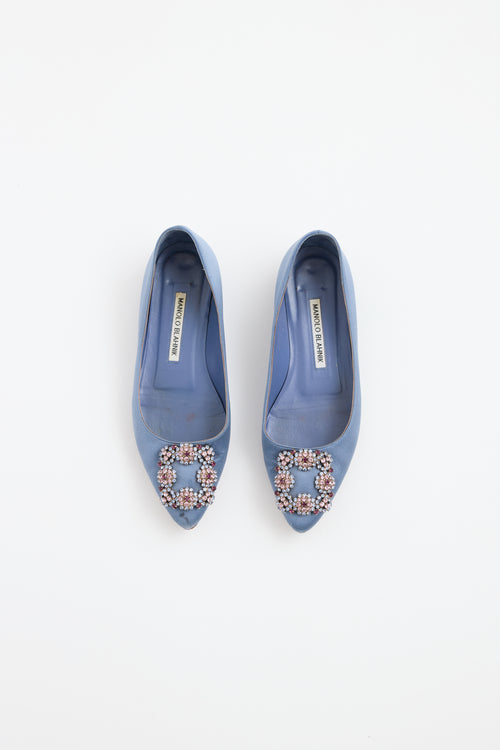 Manolo Blahnik Blue Satin Hangisi Flat