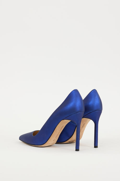 Manolo Blahnik Blue Leather BB Reflective Heel