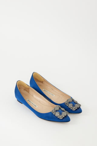 Manolo Blahnik Blue Satin Hangisi Flat