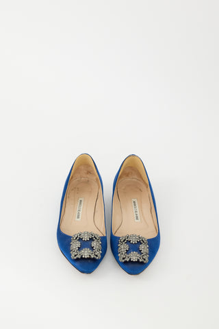 Manolo Blahnik Blue Satin Hangisi Flat