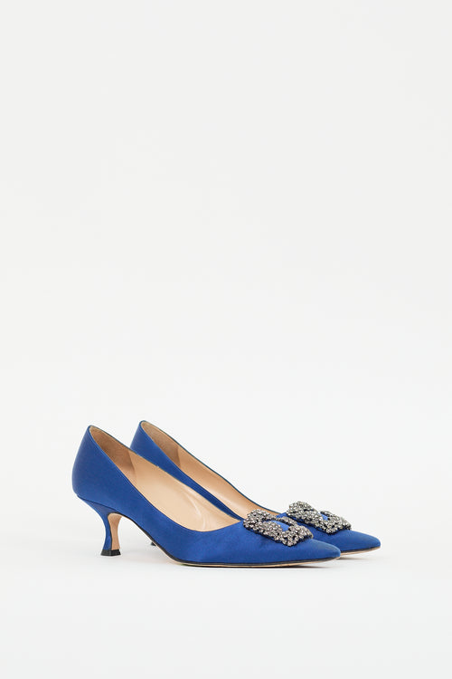 Manolo Blahnik Blue Satin Hangisi Pump