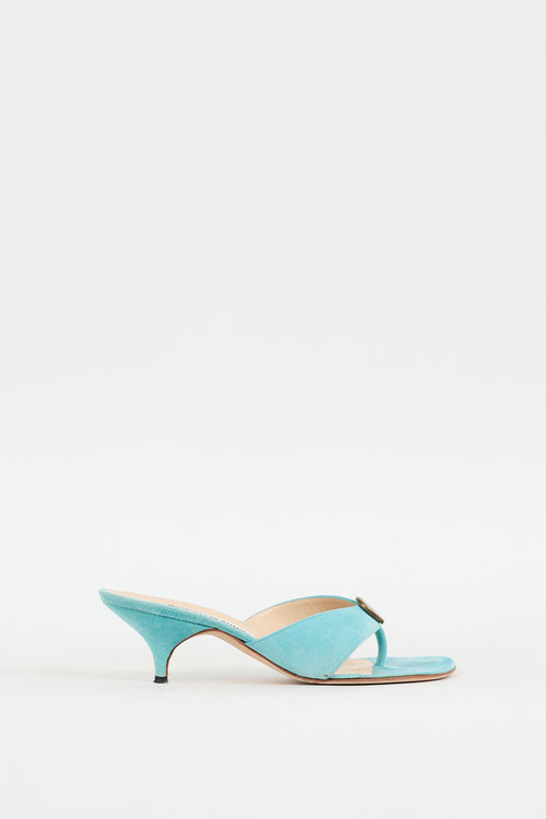 Manolo Blahnik Blue Suede Coin Embellished Heeled Sandal