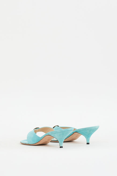 Manolo Blahnik Blue Suede Coin Embellished Heeled Sandal