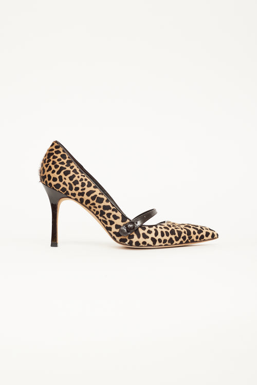 Manolo Blahnik Brown 
Beige Patterned Mary Jane Pump