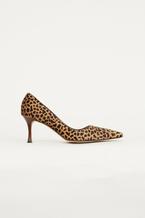 Manolo Blahnik Brown 
Beige Textured Patterned Pump