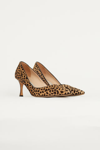 Manolo Blahnik Brown 
Beige Textured Patterned Pump