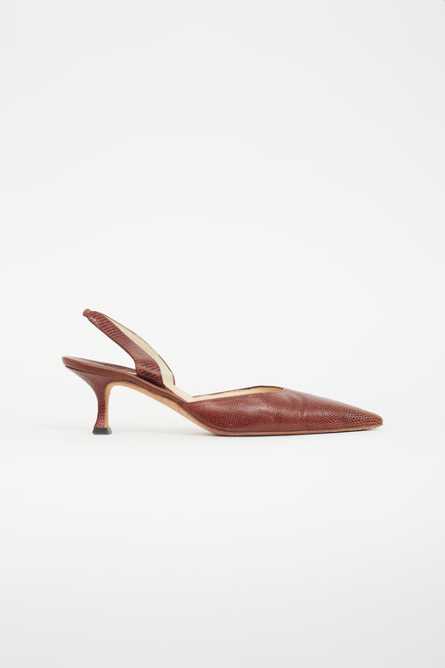 Manolo Blahnik Brown Carolyne Embossed Slingback Pump