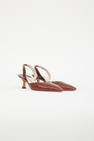 Manolo Blahnik Brown Carolyne Embossed Slingback Pump