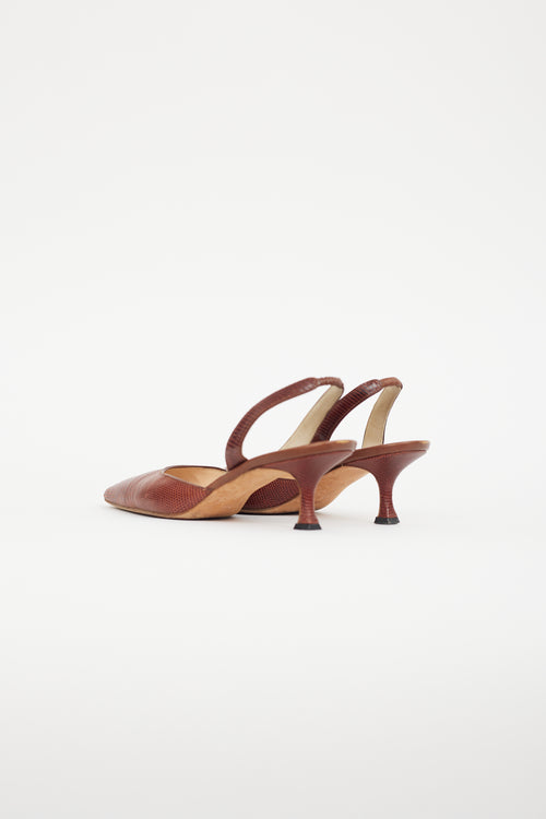 Manolo Blahnik Brown Carolyne Embossed Slingback Pump