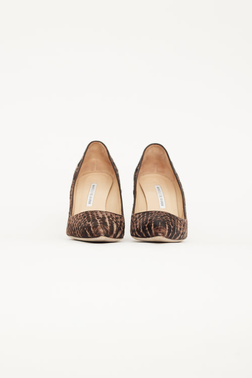 Manolo Blahnik Brown Patterned Textured Pump