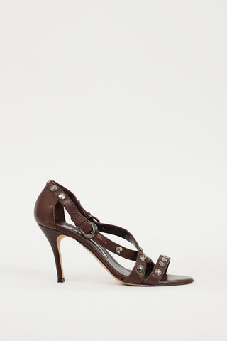 Manolo Blahnik Brown 
Silver Leather Ningia Sandal