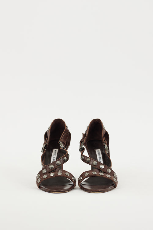 Manolo Blahnik Brown 
Silver Leather Ningia Sandal