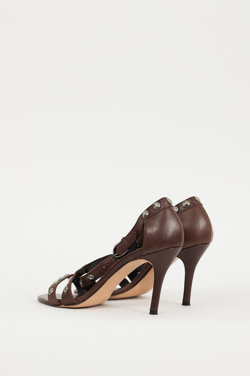 Manolo Blahnik Brown 
Silver Leather Ningia Sandal