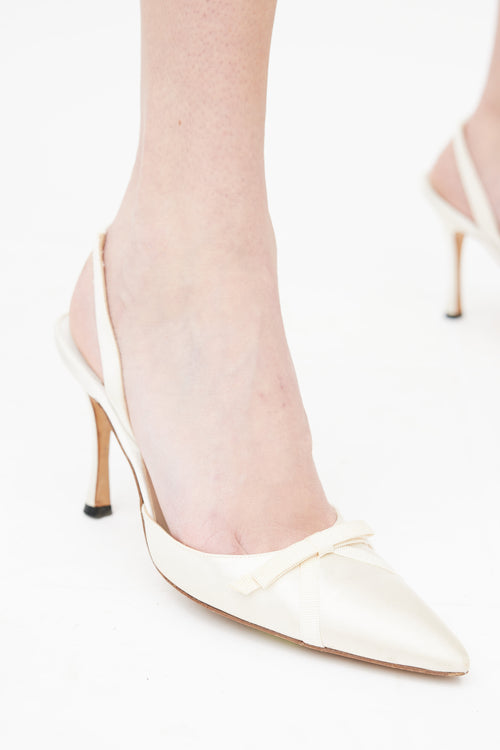 Manolo Blahnik Cream Satin Slingback Heel