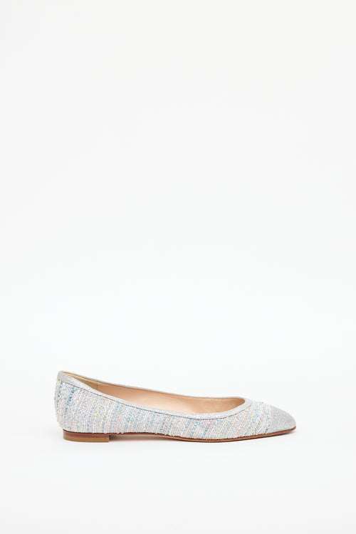 Manolo Blahnik Silver 
Multi Tweed Flat