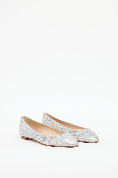 Manolo Blahnik Silver 
Multi Tweed Flat