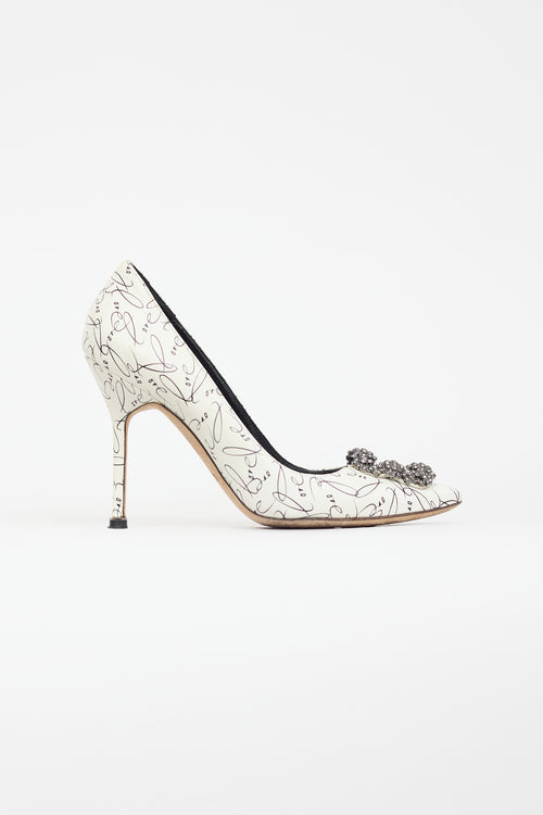 Manolo Blahnik White 
Black Hangisi Love Jewel Heel