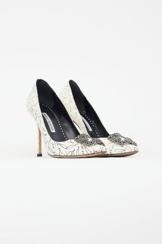 Manolo Blahnik White 
Black Hangisi Love Jewel Heel