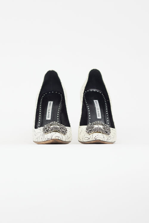 Manolo Blahnik White 
Black Hangisi Love Jewel Heel