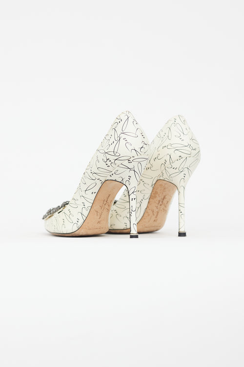 Manolo Blahnik White 
Black Hangisi Love Jewel Heel