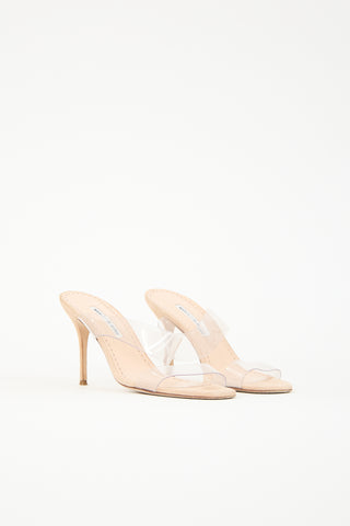 Manolo Blahnik Suede 
PVC Scolto Heel